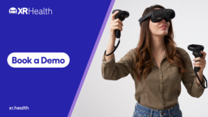 Book a demo image with a woman wearing VR headset